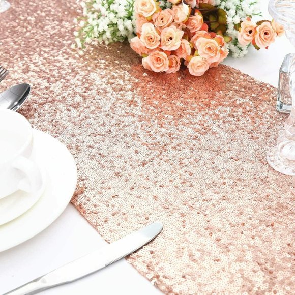 Party Supplies 14x74 Sequin Table Runner Rose Gold Glitter Wedding